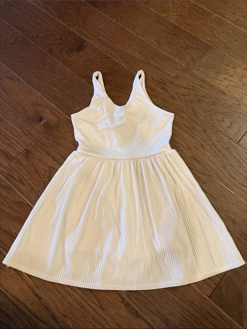 Girls All In Motion White Pleated Athletic Dress - Medium